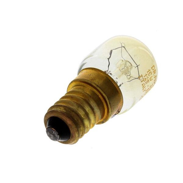 A Bakers Pride light bulb with a black base and broken glass.