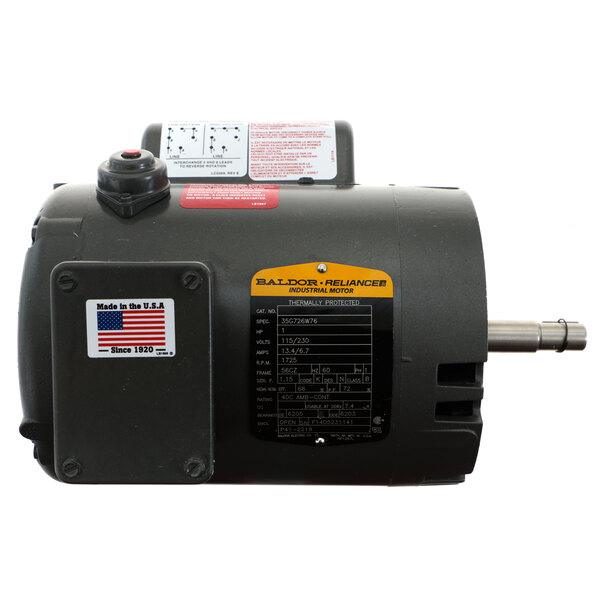 A black Stero electric motor with a label.