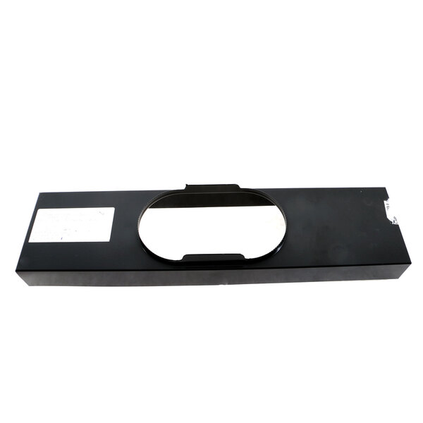 A black rectangular plastic flue cap with a round hole on the white lid.
