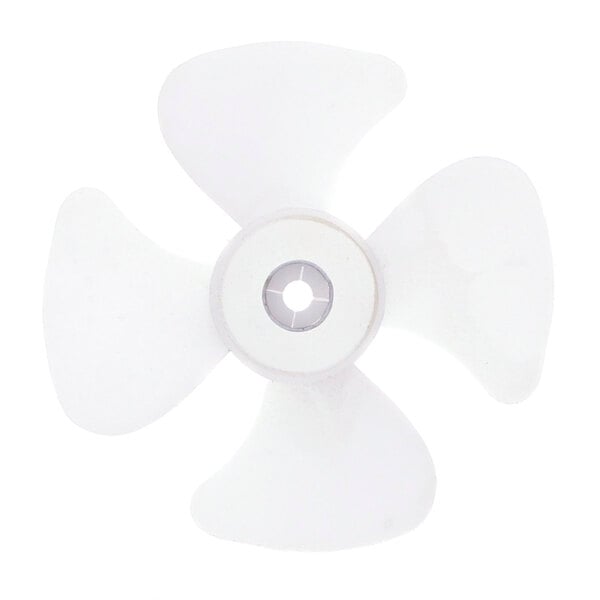 A white fan blade with a hole in the center.
