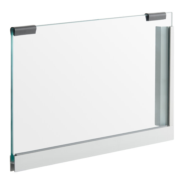 A rectangular piece of clear inner glass with metal brackets on the edges.
