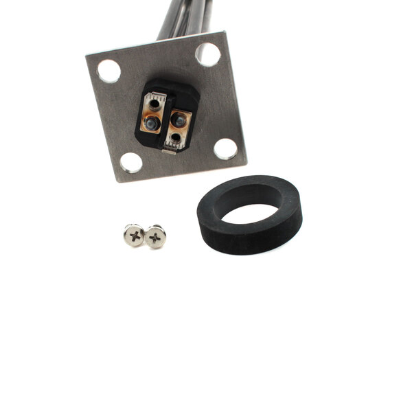 A metal Hatco element with two screws and a black ring.