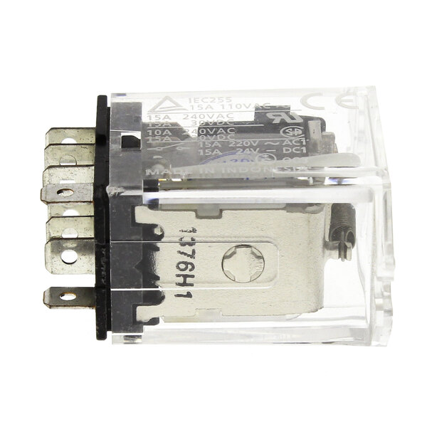 A clear plastic box with a Blodgett metal relay inside.