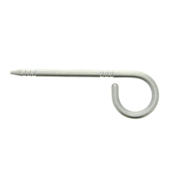 A white curved Taylor Company X55450 pin with a metal hook.