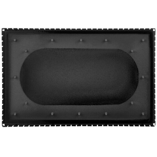 A black rectangular Merrychef door choke with holes in it.