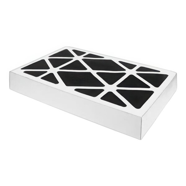 A white rectangular BKI filter box with black triangles.