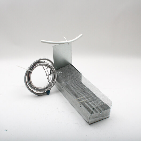 A Master-Bilt condensation pan with wires attached to it.