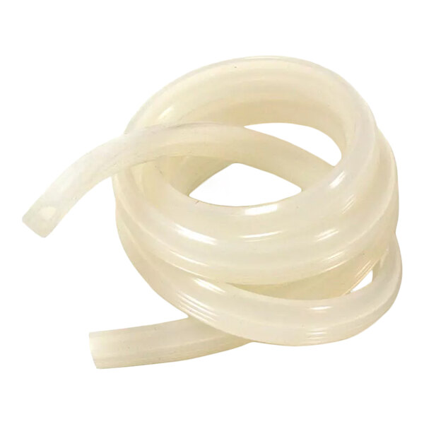 A coiled, translucent, flexible tube or strip with a smooth surface.