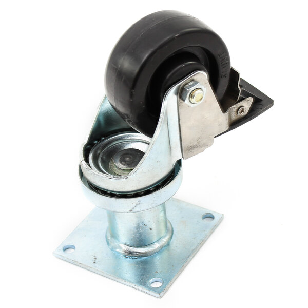 A Pitco metal and black caster wheel.