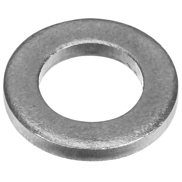 An aluminum flat washer with a white background.