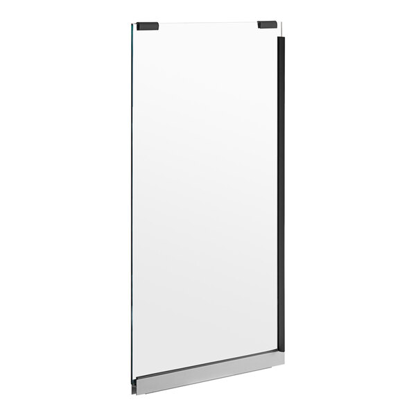 A rectangular white glass door with a black border.