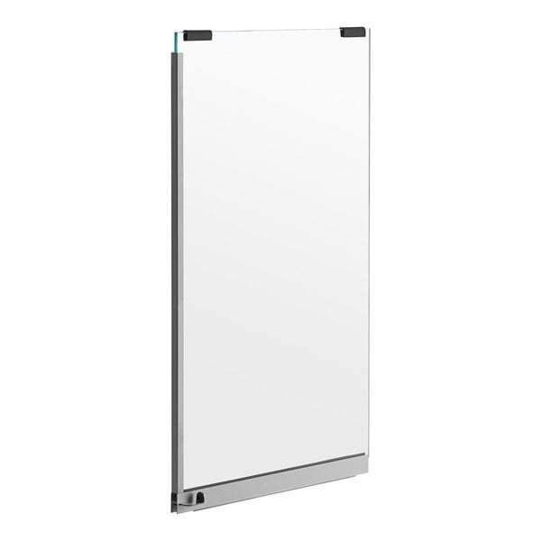 A white rectangular metal frame with a black handle and glass door.