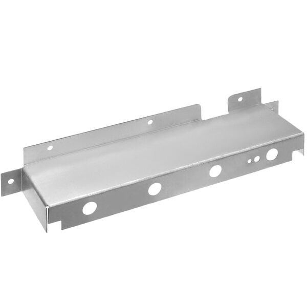 A metal plate with holes and side panels.