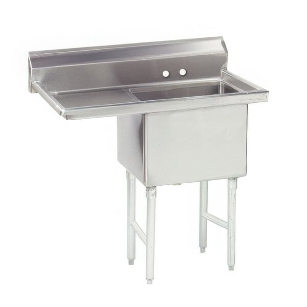 A stainless steel Advance Tabco 1 compartment pot sink with a left drainboard.