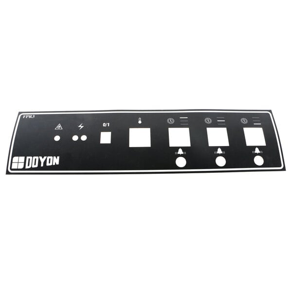 A black rectangular cover with white labels.