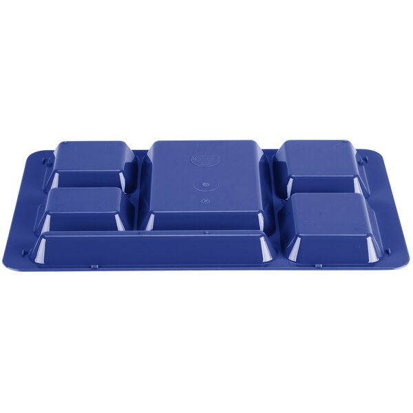 A navy blue plastic tray with six compartments.