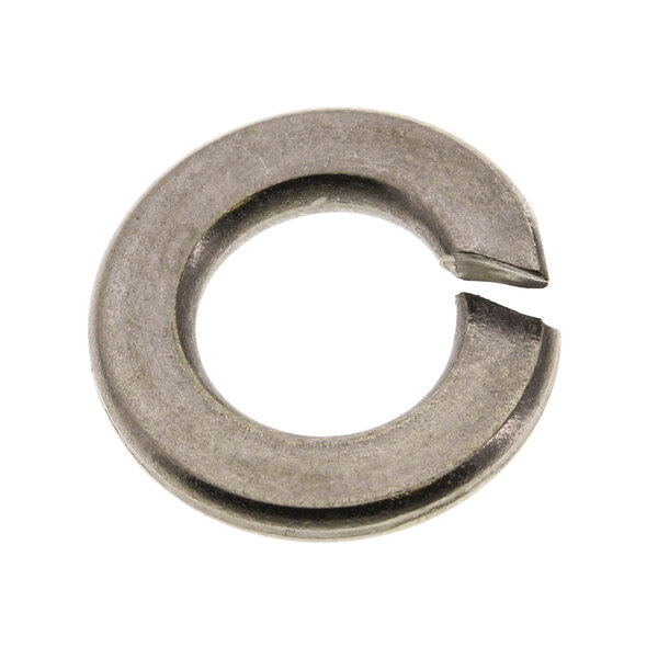 A close-up of a Berkel lock washer, a metal ring with a hole in it.