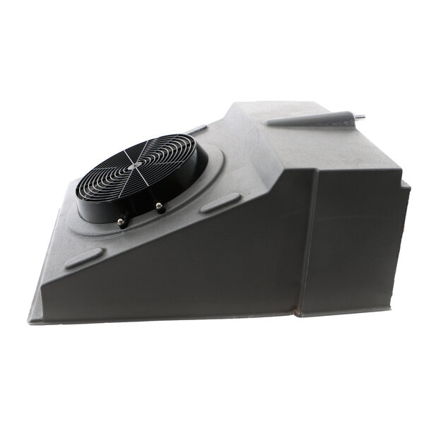 A grey rectangular Delfield cover with a black fan.