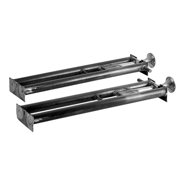 A Blodgett burner assembly with two metal pipes and a metal frame.