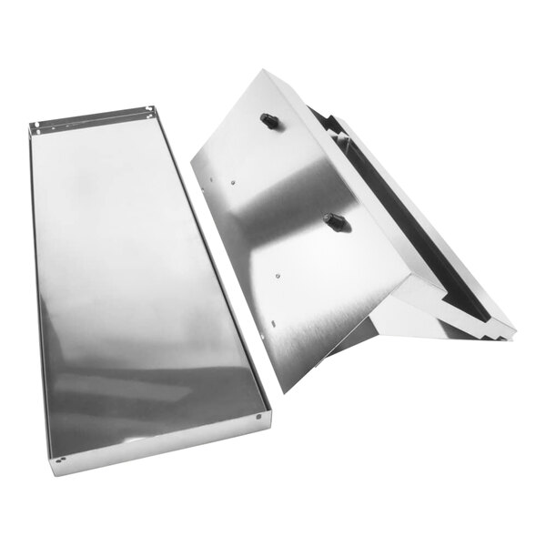 A stainless steel rectangular tray with a lid and a handle.