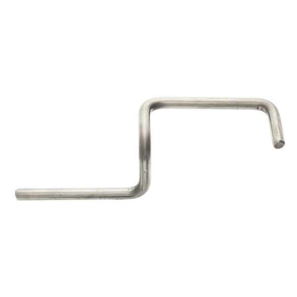 A silver metal bent corner with a hook.