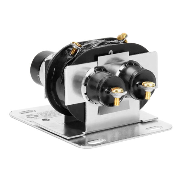 A black and silver Lincoln contactor relay with black and gold parts.