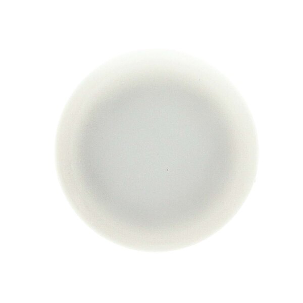 A white plate with a white circle and black circle on it.