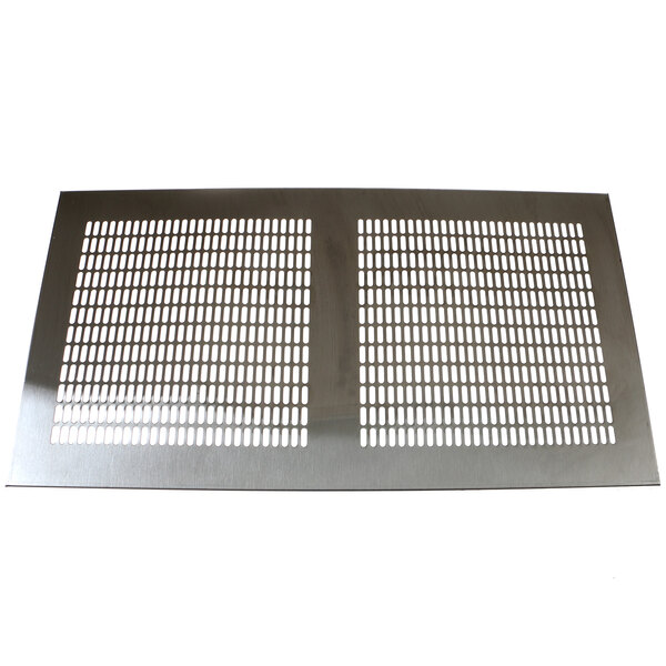 A metal plate with holes on a white background.