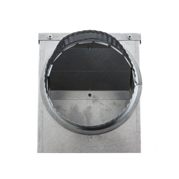 A metal Hatco vent duct with a round hole.