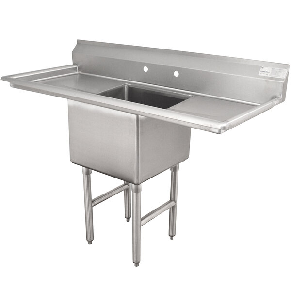 A stainless steel Advance Tabco commercial sink with two drainboards.