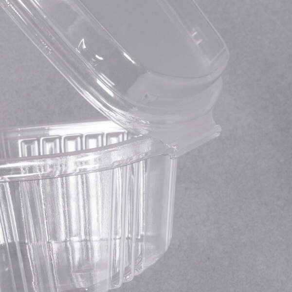 close-up of a clear plastic container