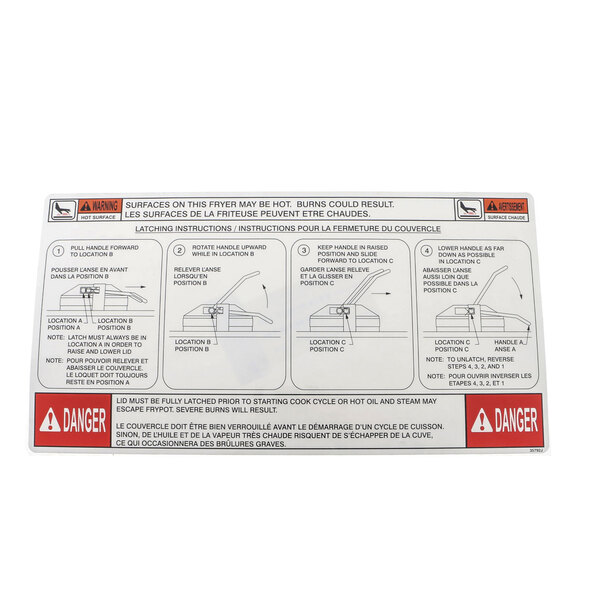 A white Henny Penny label with instructions in English and French for a fryer.