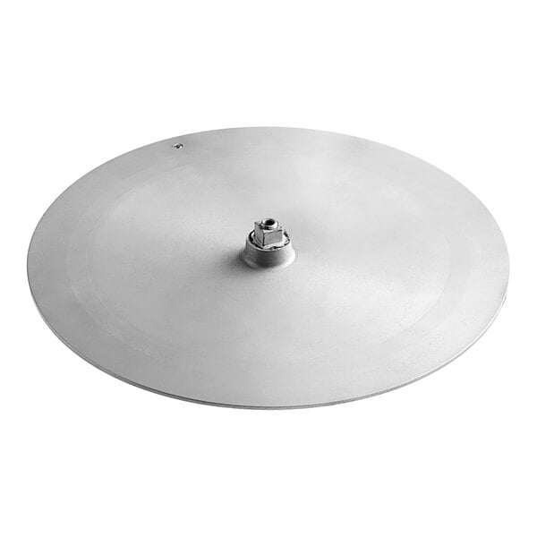 A round metal center plate with a nut.