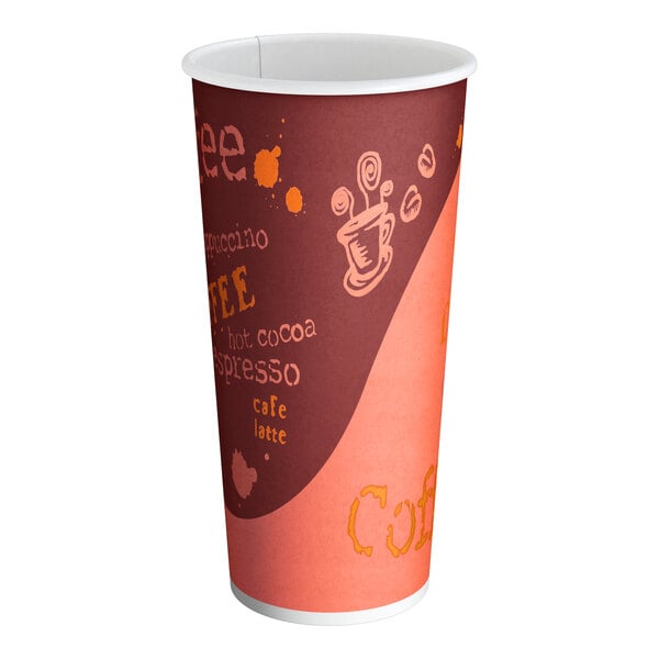A white paper Choice coffee cup with a coffee print on it.