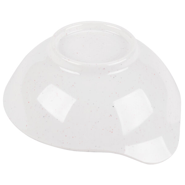 A white bowl with a blue bamboo design on the inside.