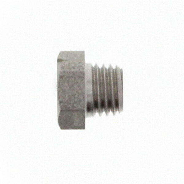 A stainless steel threaded nut on a Meiko spray nozzle.