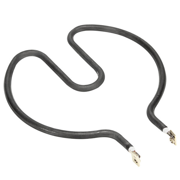 A black electrical cable with a metal connector.