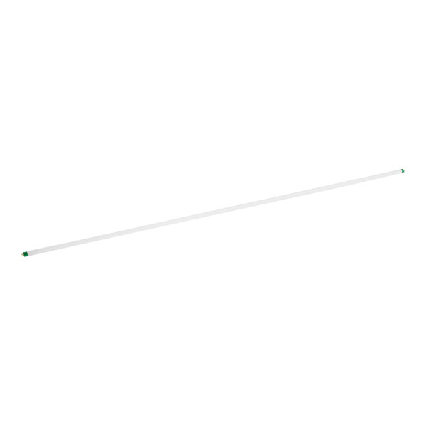 A long, cylindrical fluorescent light bulb with green-tipped ends.