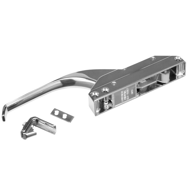 A stainless steel Component Hardware latch with a metal handle.