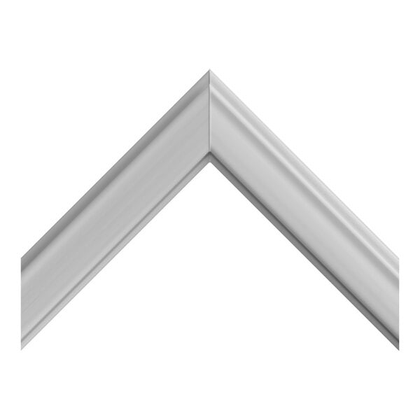 A silver, L-shaped frame or trim piece with a smooth, slightly rounded surface, shown against a white background.