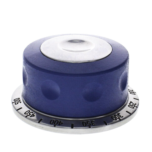 An Imperial blue and silver knob with numbers.