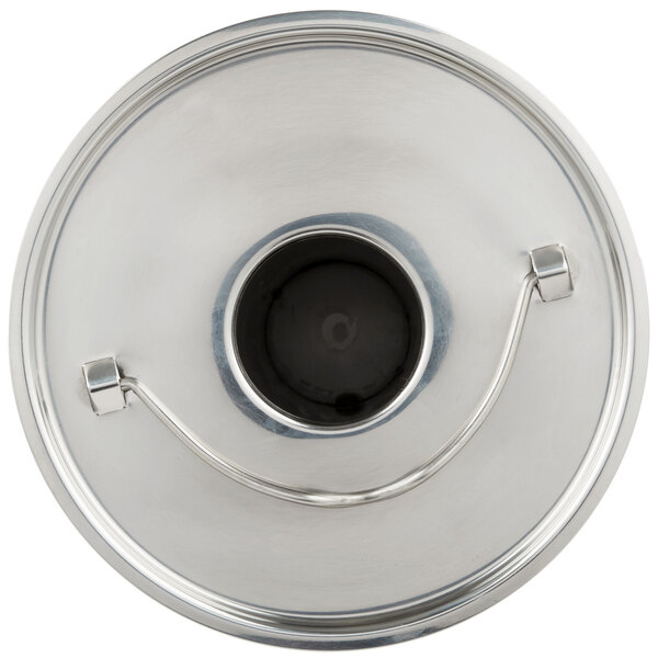 A top view of a stainless steel ice tube for a silver metal container.