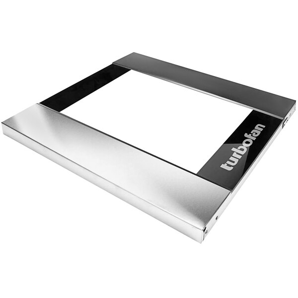 A silver rectangular frame with a white background.