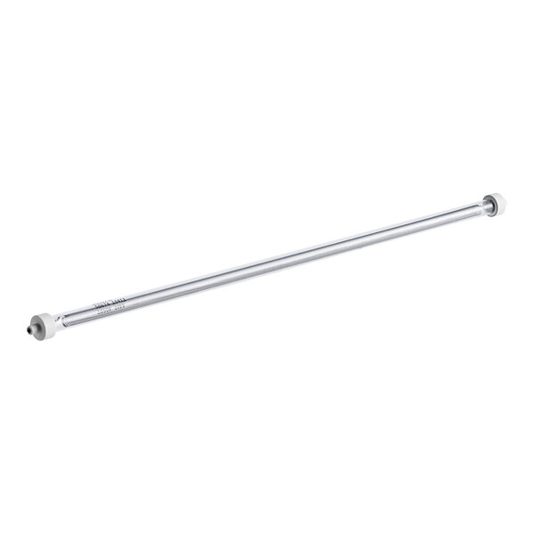 A long silver metal rod with white caps.