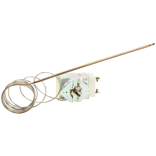 A close-up of a Bakers Pride thermostat with metal wire coil.