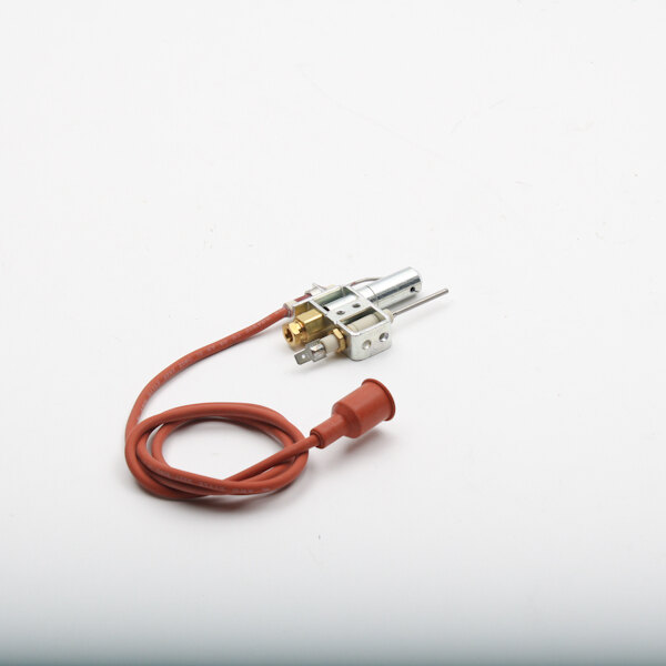 A red wire attached to a metal object.