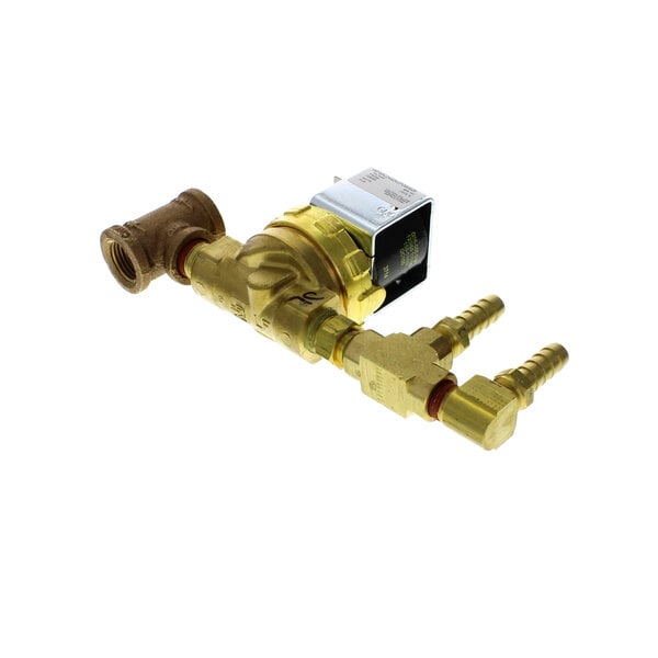 A close-up of a gold and silver Cleveland Steam Inlet valve.