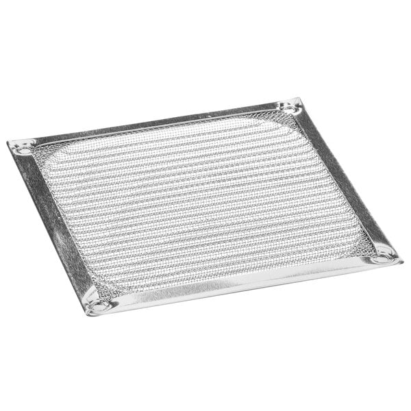 A close-up of a silver metal mesh grid.
