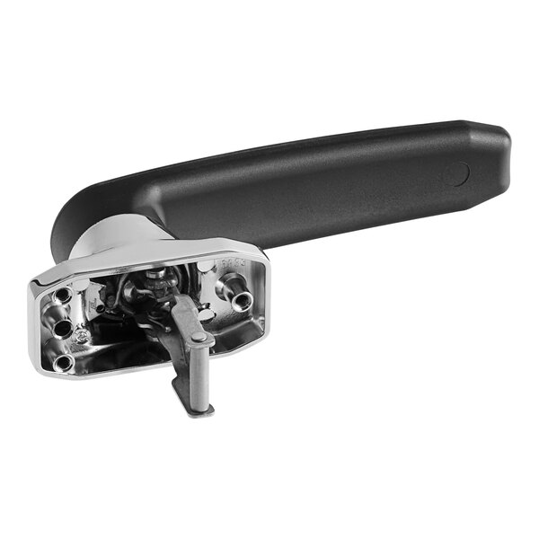 A black and silver door handle for an Alto-Shaam combi oven.