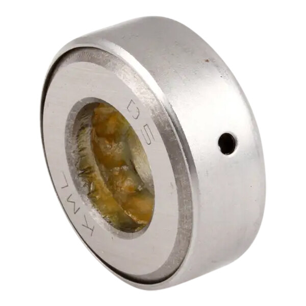 A metal thrust bearing with a cylindrical shape and a lubricated inner ring, designed for tilt units.